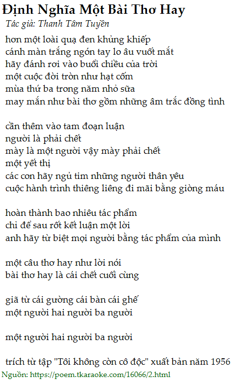 Loi bai tho Dinh Nghia Mot Bai Tho Hay (Thanh Tam Tuyen)