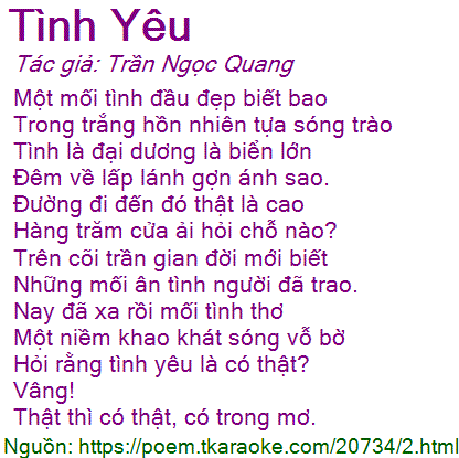 Loi bai tho Tinh Yeu (Tran Ngoc Quang)