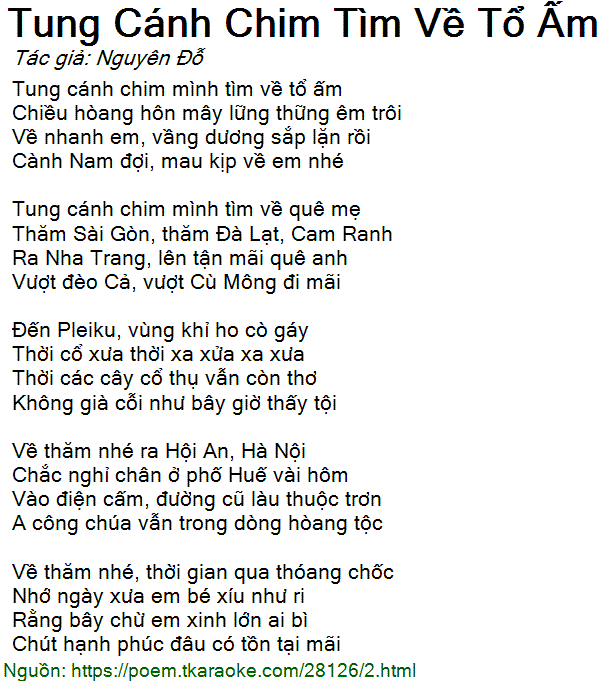 Loi bai tho Tung Canh Chim Tim Ve To Am (Nguyen Do)