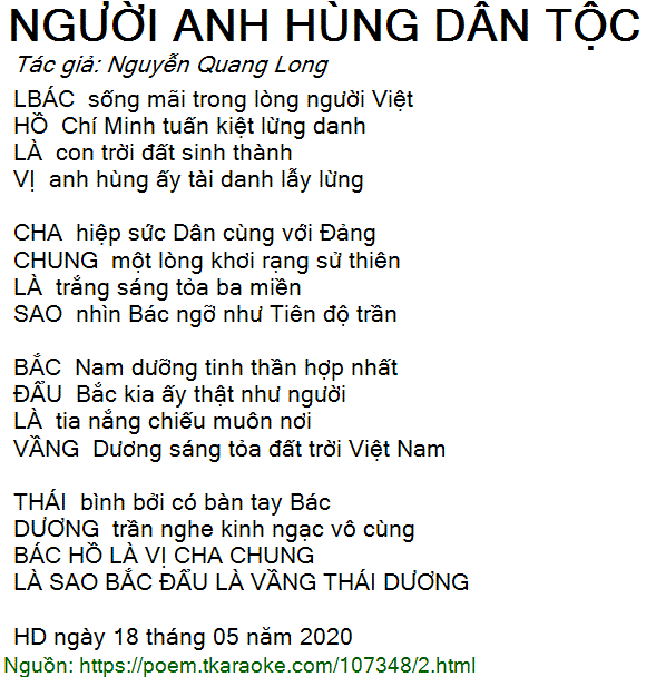 Loi bai tho NGUOI ANH HUNG DAN TOC Nguyen Quang Long