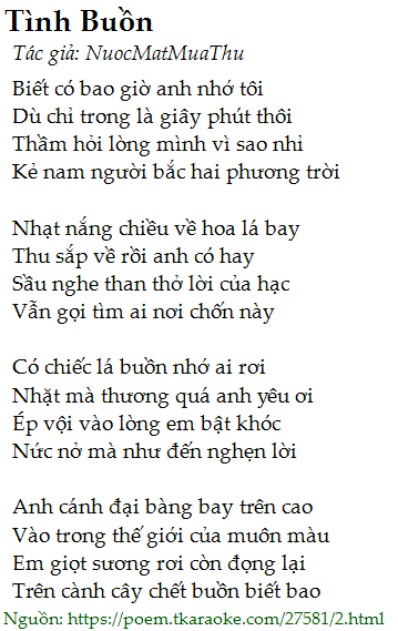 Loi bai tho Tinh Buon (NuocMatMuaThu)