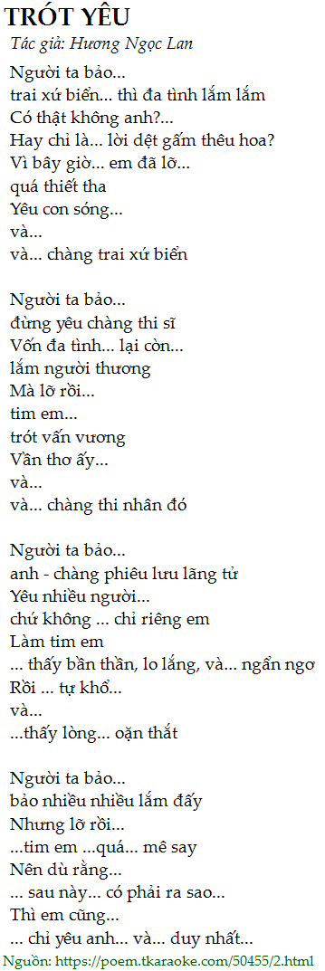 Lời Bai Thơ Trot Yeu Hương Ngọc Lan