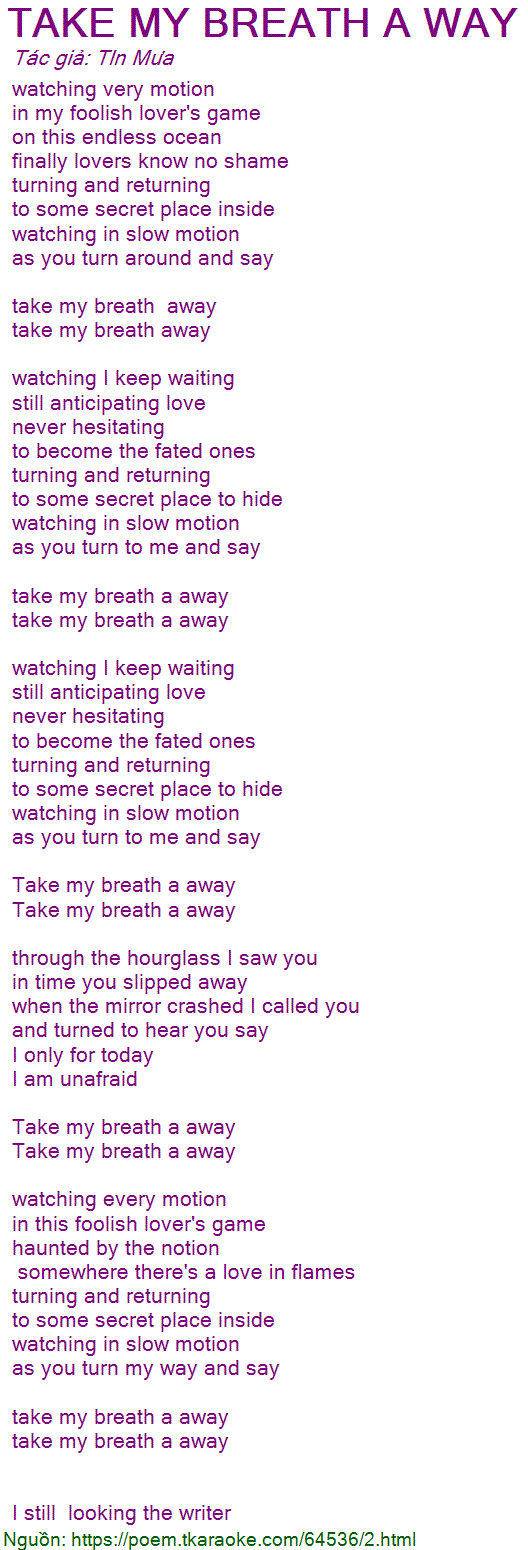 My away take you poems breath Life Is